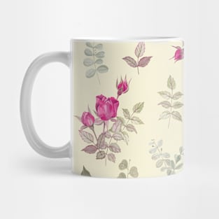 Purple Rosebuds and Leaves on Light Yellow Background (pattern) Mug